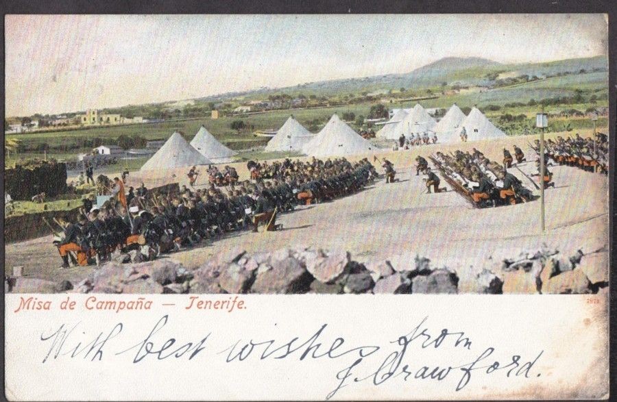 TENERIFE MISA DE CAMPANA SOLDIERS KNEEL WITH RIFLES ON PARADE EARLY 