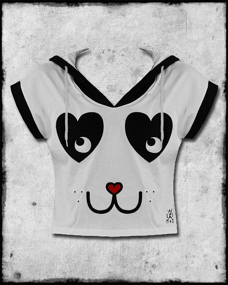 EDWARD SCISSORHANDS WHITE BLACK PET CAT FACE EARS WOMENS HOODED TEE T 