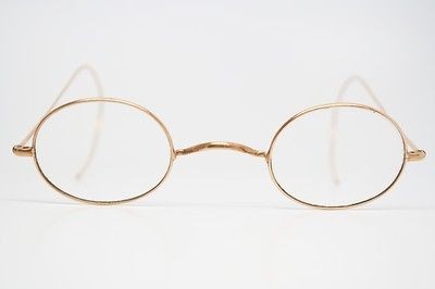 antique eye glasses 10k gold oval wire rim riding temple vintage 