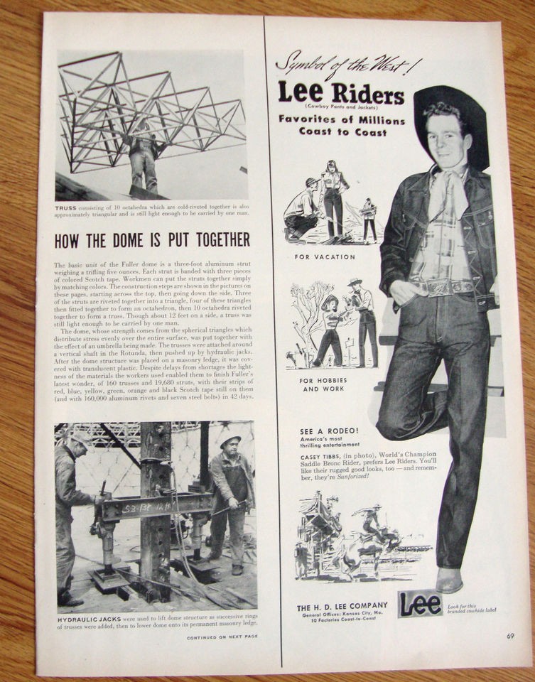 1953 Lee Riders Jeans Ad Casey Tibbs Worlds Champion Saddle Bronc 