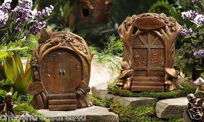 NEW SET OF 2 BRONZE FAIRY DOORS VILLAGE STATUE garden decor FAERIE 