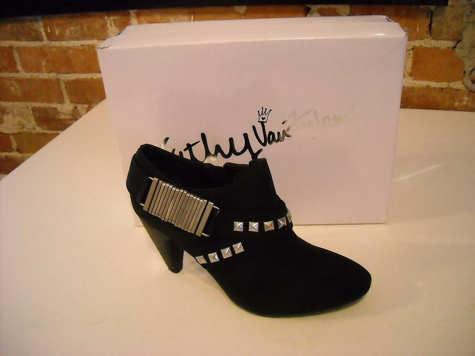 Kathy Van Zeeland Julian Black Studded Belted Bootie Ankle Shoes