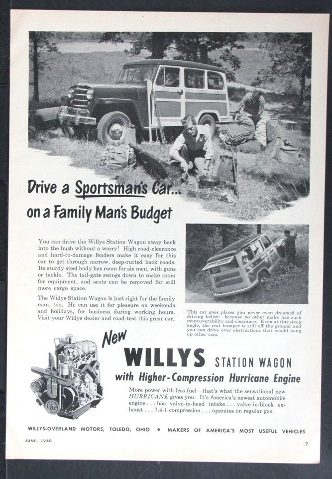 1950 WILLYS OVERLAND STATION WAGON magazine Ad Sportsman Car Utility 