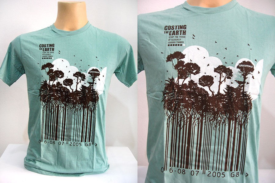 New Greenpeace Barcode print graphic Men Cotton Tee Top T shirt size S 
