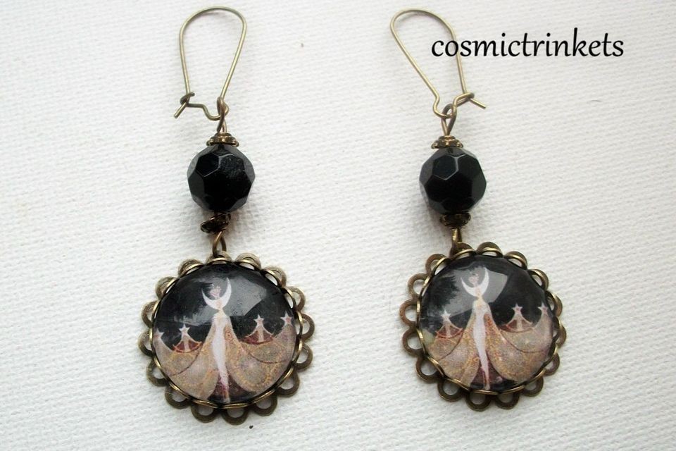 ERTE Stars Deco Vintage Style Handmade Glass Picture Earrings