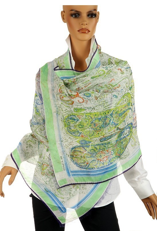 NEW ETRO MILANO LUXURY LINEN SILK PAISLEY MULTICOLORED SCARF WRAP 