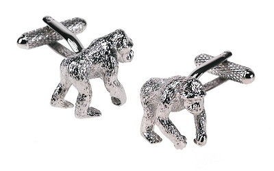 Silver Gorilla Cufflinks In Gift Box Monkey Ape Chimp   Executive Gift