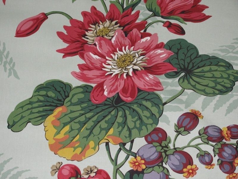 BRUNSCHWIG & FILS DAMECOURT FLORAL COTTON DRAPERY FABRIC 5.25 YD