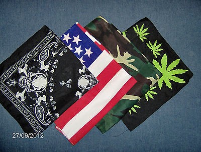 bandannas assortment of bandanna camouflage US flag, skull and bones 