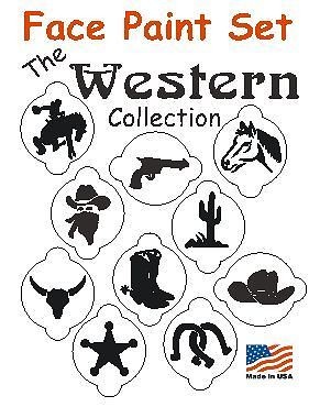 10 Piece Face Painting Stencil Set Western Cowboy Horse