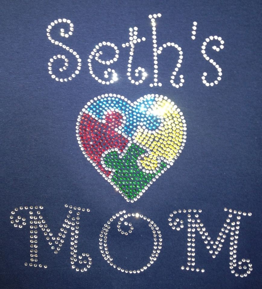 Autism Mom Puzzle Heart Rhinestone Bling Shirt~~