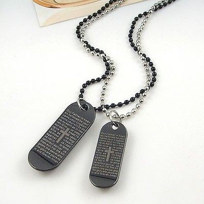 N28 BIBLE PRAYER SCRIPT & CROSS IN GUN METAL SKATEBOARD COUPLE CHAIN 