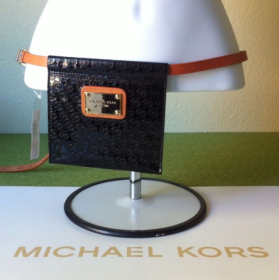 Michael Kors Fanny Pack with Leather Belt MK Monogram Black w/Camel 