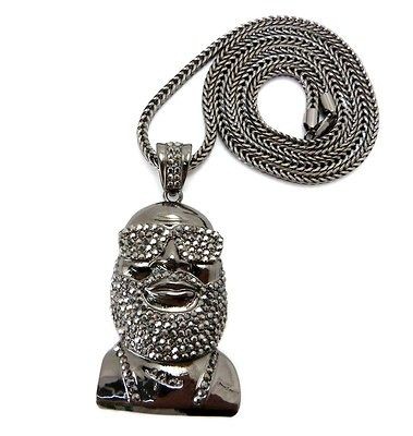 Swag Iced Out Pendant w/ 4mm 36 Franco Chain Necklace, Hematite-Tone