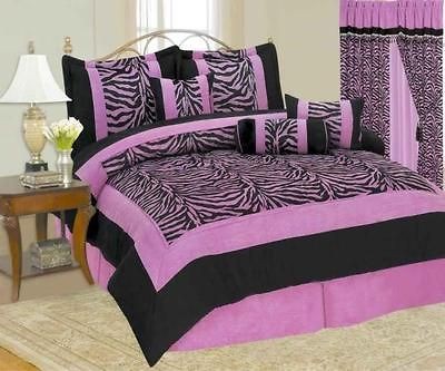 KING SIZE 7PC PURPLE & BLACK ZEBRA SAFARI SUEDE COMFORTER SET