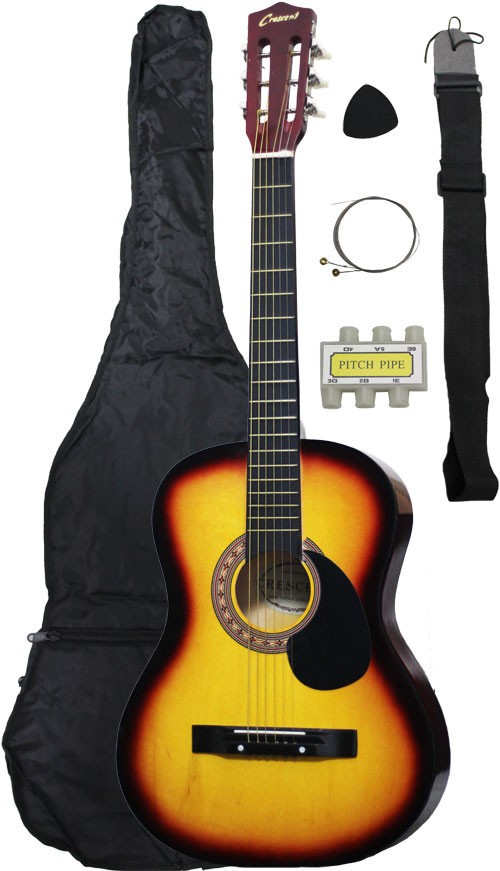   Crescent beginner SUNBURST Acoustic Guitar+GIGBAG+STRAP+TUNER+LESSON