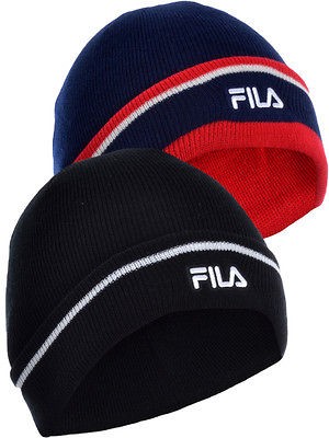 Fila Vintage Mens Womens Winter Woolie Beanie Skull Hat Black Navy 