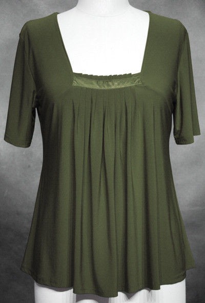 Satin Pleated Square Neck Comfy Blouse~ Green ~ 2X ~18/20~Plus Size 