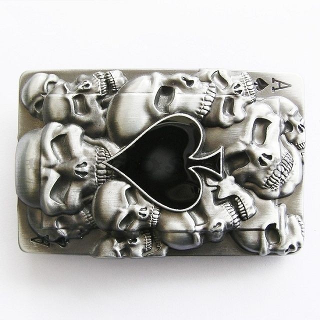 Ace of Spades w/ Skulls Poker Card Metal Belt Buckle