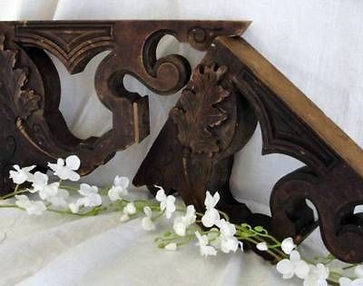 Lg Antique Architectural Oak Leaf Carved CORBELS Arts Crafts 