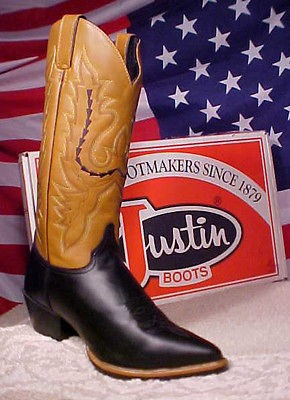   SIZE 7 1/2 C NEW WESTERN BLACK TAN GARMENT CALF COWBOY BOOTS L 4968