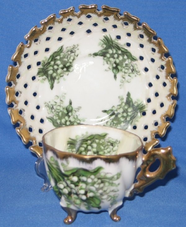 Lily of the Valley Teacup & Saucer Set, Napco demi reticulated