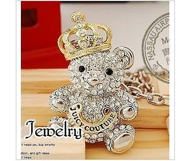   Fashion Crown Cute Bear Full Crystals Necklace Pendant 