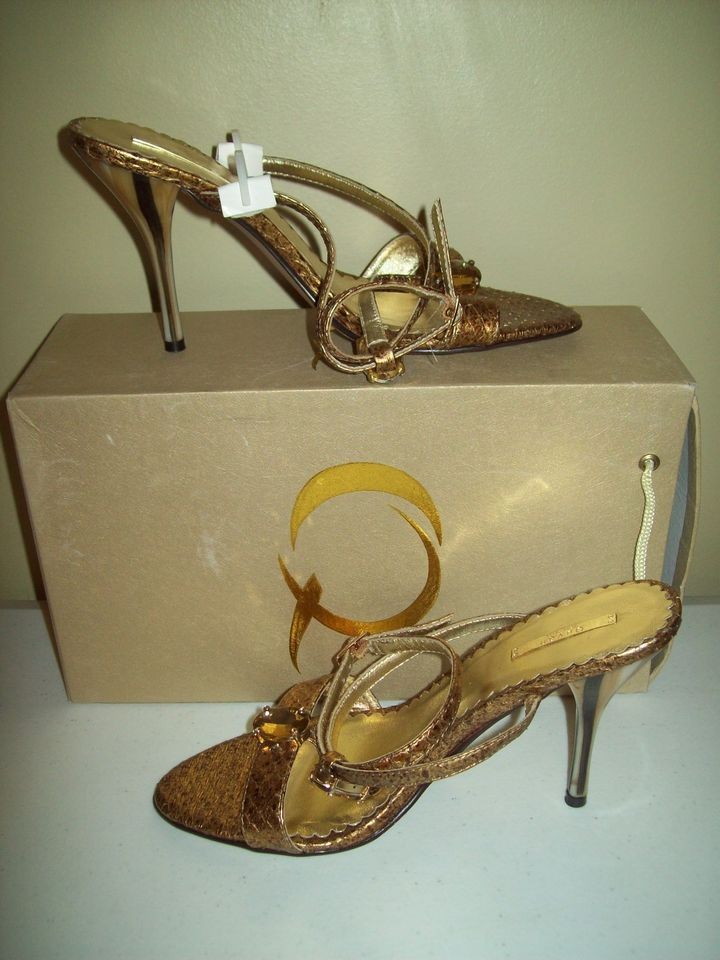 Quyen Vera Pelle Gold open toe 3 3/4 Sandal Sz 38 Unique BRS 35