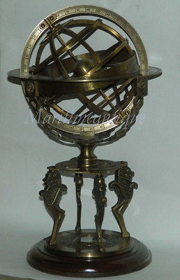 HUGE BRASS ARMILLARY SPHERE globe, UNIVERSAL WORLD GLOBE 18