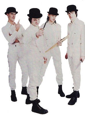 CLOCKWORK ORANGE English Droog Bowler Derby Hat White Suspenders 