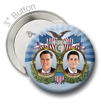 Button for Romney Ryan Double Photo jugate with eagle    Mitt Paul 