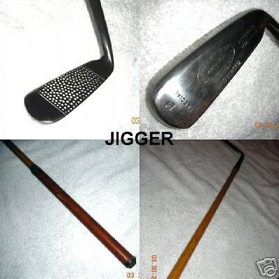 GOLF CLUB HICKORY WOOD SHAFT  JIGGER  LEATHER GRIP