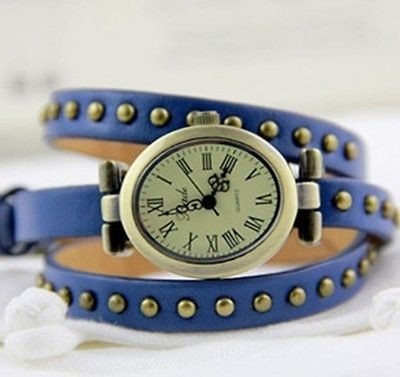   elegant leather strap roma number dial quartz woman watch dark blue