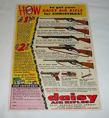 1957 DAISY bb gun Christmas ad page w/Santa