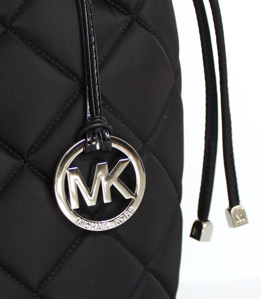 NWT WOMENS MICHAEL KORS BLACK QUILT XLG DRAWSTRING NYLON TOTE BAG 