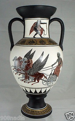   CERAMIC VASE AMPHORA 2 HANDLES,GODS SCENE,HAND MADE,PAINTED GREECE