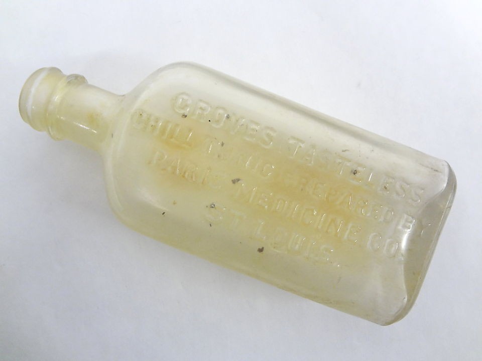 ANTIQUE VTG OLD MEDICINE BOTTLE GROVES CHILL TONIC SYRUP GLASS 1900s 