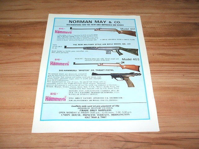 Sig Hammerli air rifles & pistols 1976 magazine advert