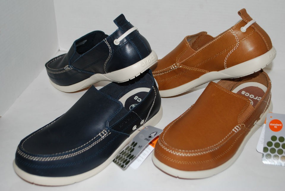 NEW NWT CROCS HARBORLINE LOAFER LEATHER NAVY blue or HAZELNUT brown10 