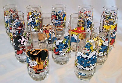 THE SMURFS Glasses Set of 14 1982 & 1983