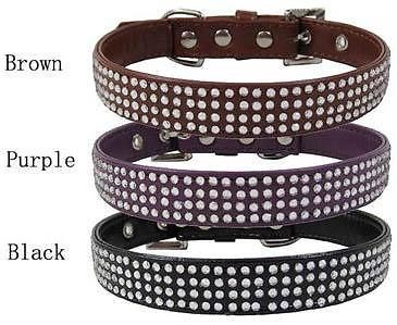 Leather Dog collars Wholesale Pet collar Four lines Rhinestones 3 