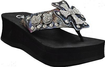 NEW GRAZIE RHINESTONE PRYOR RAINBOW CROSS ROSES FLIP FLOPS SANDALS 9