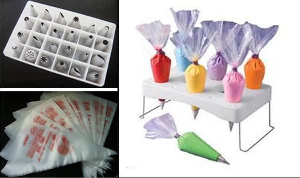 Set of Icing Nozzles 100P Extrusion Platic Bags 24P Decorating Bag 