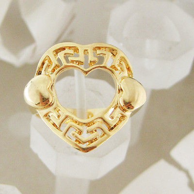   YELLOW GOLD GP OVERLAY FILL BRASS HEART GREEK KEY PATTERN RING SZ 7