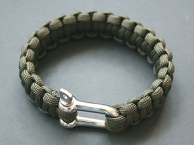 Olive Green Paracord 550 Survival Bracelet Metal shackle Camping Kits 