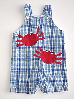 Boutique Funtasia too 6M plaid crab overalls romper