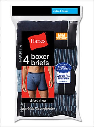 Hanes Mens Striped Ringer Boxer Brief w/Comfort Flex Waistband 4 Pack 
