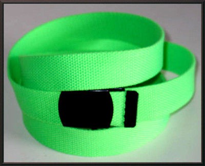 Canvas Military Web Belt BLACK Buckle NEON GREEN 56