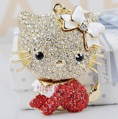 Butterfly Red Cat Hello Kitty Keyring Chain Purse Charm Swarovski 