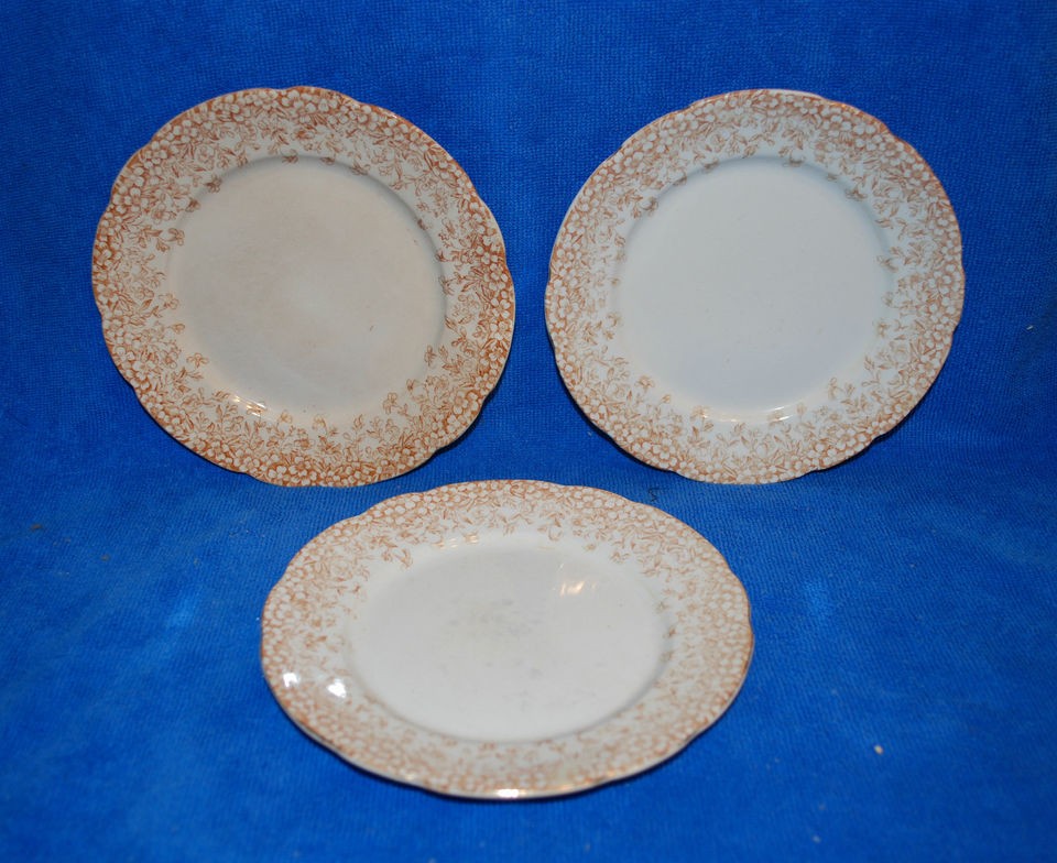 HENRY ALCOCK CHINA BROWN TRANSFERWARE DESERT PLATES UTOPIAN PATTERN 